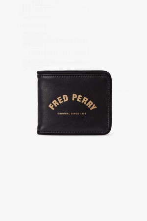 Black Fred Perry Arch Branded Billfold Men's Bags | SG2022JPQJ