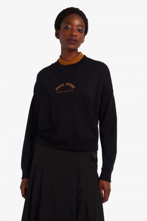 Black Fred Perry Arch Branded Women's Sweatshirts | SG1054WNBY