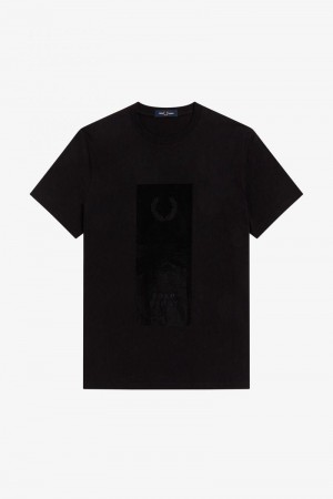 Black Fred Perry Block Print Men's T Shirts | SG1421NWYB