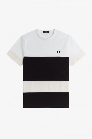 Black Fred Perry Bold Colour Block Men's T Shirts | SG1417EBCX