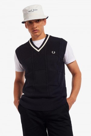 Black Fred Perry Cable Knit Tank Men's Knitwear | SG1768HAPK