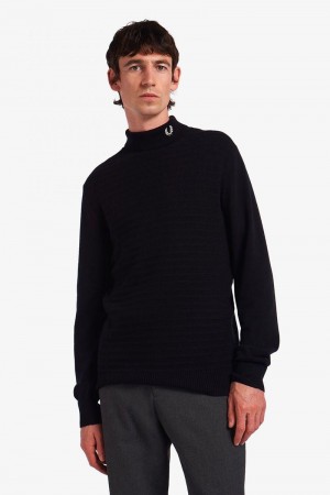 Black Fred Perry Chevron Textured Roll Neck Jumper Men's Knitwear | SG1766KORI