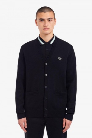 Black Fred Perry Classic Cardigan Men's Knitwear | SG1763XYUF