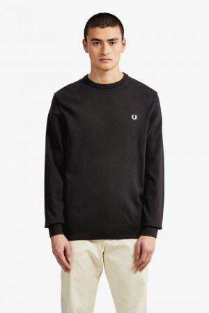 Black Fred Perry Classic Crew Neck Jumper Men's Knitwear | SG1761VRWD