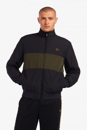 Black Fred Perry Colour Block Padded Brentham Men's Jackets | SG1866JPQJ