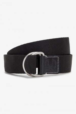 Black Fred Perry D-Ring Webbing Men's Belts | SG1986UZGT