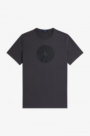 Black Fred Perry Disc Graphic Men's T Shirts | SG1408SGLO