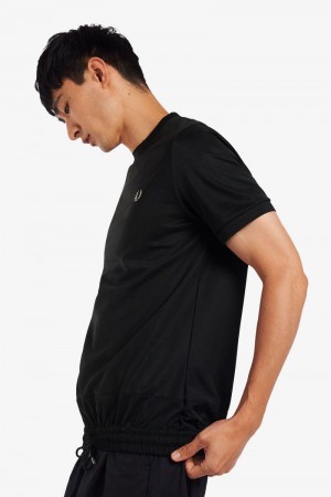 Black Fred Perry Elasticated Hem Men's T Shirts | SG1406FDNM