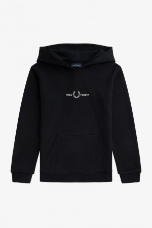 Black Fred Perry Embroidered Hooded Kids' Sweatshirts | SG2035RVDW