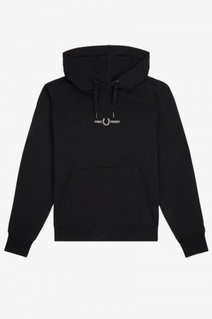 Black Fred Perry Embroidered Hooded Men's Sweatshirts | SG1467TCEV