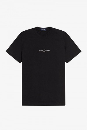 Black Fred Perry Embroidered Men's T Shirts | SG1405GSOL