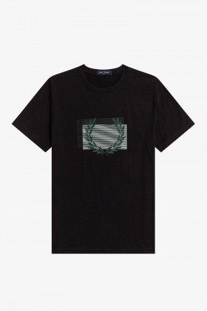 Black Fred Perry Glitch Graphic Men's T Shirts | SG1376KORI