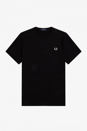 Black Fred Perry Graphic Print Men's T Shirts | SG1365EBCX