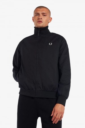 Black Fred Perry Graphic Print Zip Through Men's Jackets | SG1858OKIR