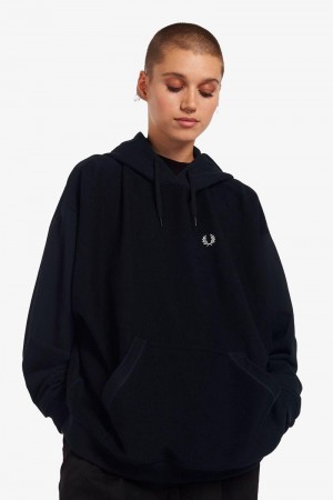 Black Fred Perry Internal Detail Hooded Women's Sweatshirts | SG1045AHKP