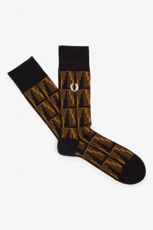 Black Fred Perry Jacquard Pattern Men's Socks | SG1884OKIR