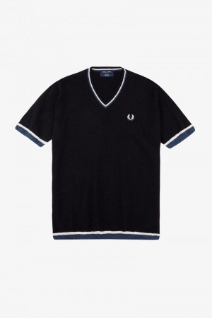 Black Fred Perry K3800 Men's Knitwear | SG1744FDNM