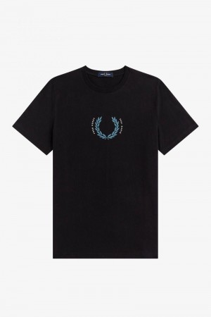 Black Fred Perry Laurel Wreath Men's T Shirts | SG1354FDNM