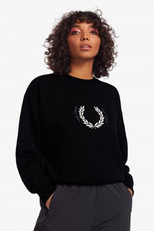 Black Fred Perry Laurel Wreath Women's Sweatshirts | SG1043DFMN