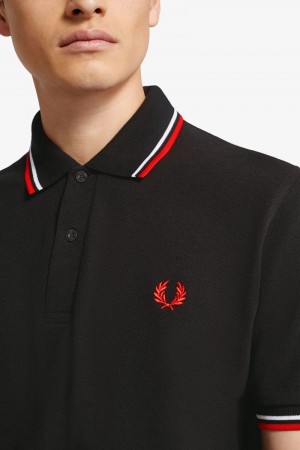 Black Fred Perry M12 Men's Polo Shirts | SG1680MQZA