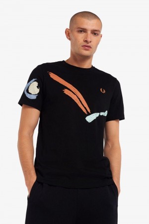 Black Fred Perry M3839 Men's T Shirts | SG1332PJJQ