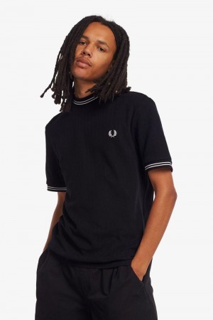 Black Fred Perry M9802 Men's T Shirts | SG1325JPQJ