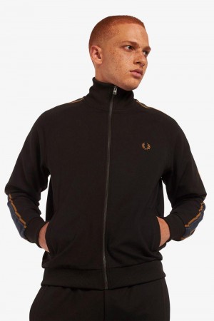 Black Fred Perry Medal Tape Track Men's Jackets | SG1833PJJQ