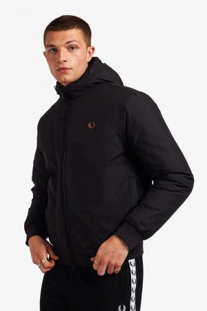 Black Fred Perry Padded Hooded Brentham Men's Jackets | SG1830UZGT