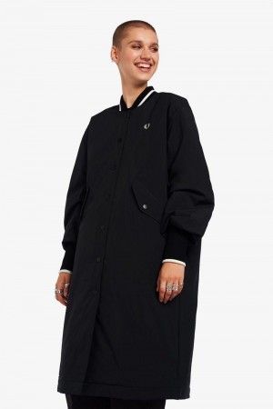 Black Fred Perry Padded Longline Bomber Women's Jackets | SG1140ZUTG