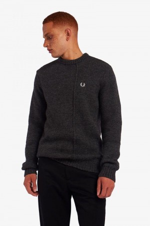 Black Fred Perry Panelled British Wool Jumper Men's Knitwear | SG1732MQZA