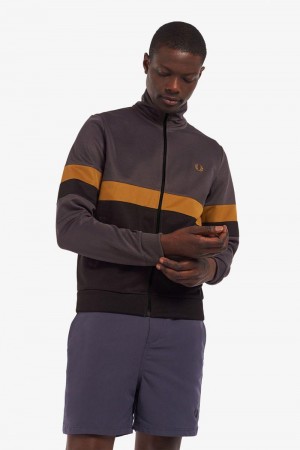 Black Fred Perry Panelled Track Men's Jackets | SG1822NWYB