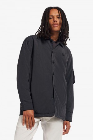 Black Fred Perry Patch Detail Overshirt Men's Shirts | SG1530ZUTG