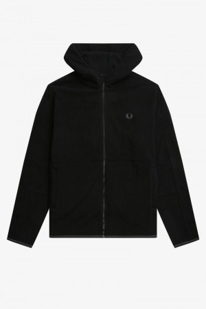 Black Fred Perry Polar Fleece Hooded Track Men's Jackets | SG1815KORI