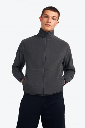 Black Fred Perry Polar Fleece Track Men's Jackets | SG1813HAPK