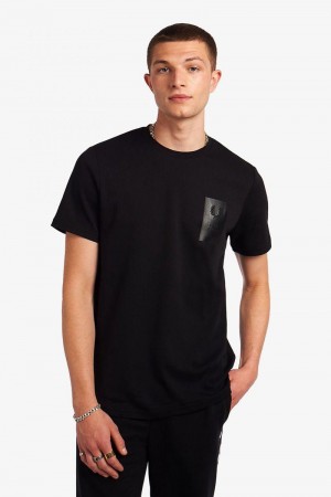 Black Fred Perry Printed Chest Patch Men's T Shirts | SG1309UZGT