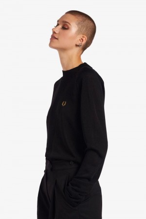 Black Fred Perry Rib Detail Jumper Women's Knitwear | SG1125OKIR