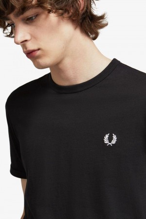 Black Fred Perry Ringer Men's T Shirts | SG1306PJJQ