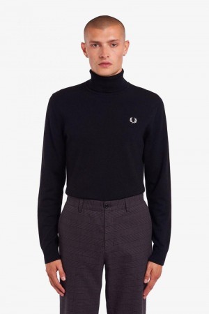 Black Fred Perry Roll Neck Jumper Men's Knitwear | SG1731QMAZ