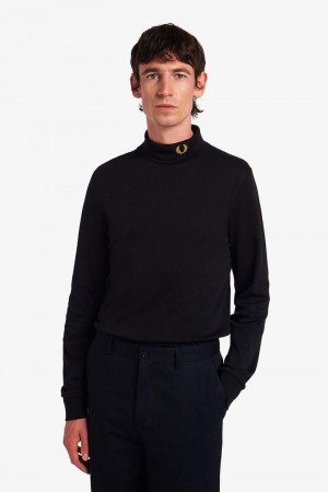 Black Fred Perry Roll Neck Top Men's T Shirts | SG1296ZUTG