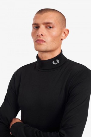 Black Fred Perry Roll Neck Top Men's T Shirts | SG1297LISH