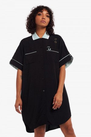 Black Fred Perry SD3003 Women's Dress | SG1171GSOL