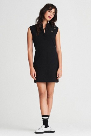 Black Fred Perry SD3020 Women's Dress | SG1168KORI