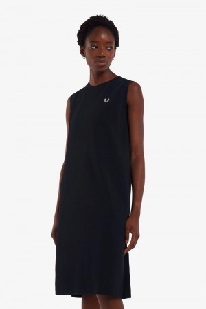 Black Fred Perry Sleeveless Ringer T-Shirt Women's Dress | SG1164CTVE