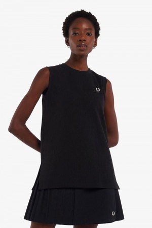 Black Fred Perry Sleeveless Ringer Women's T Shirts | SG1005NWYB