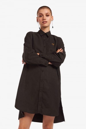 Black Fred Perry Snap Detail Shirt Women's Dress | SG1162BEXC