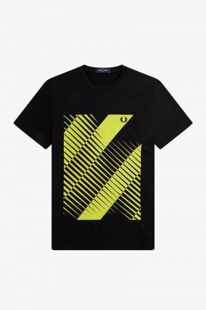 Black Fred Perry Sound Wave Graphic Men's T Shirts | SG1284YXFU