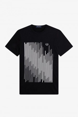 Black Fred Perry Sound Wave Graphic Men's T Shirts | SG1285TCEV