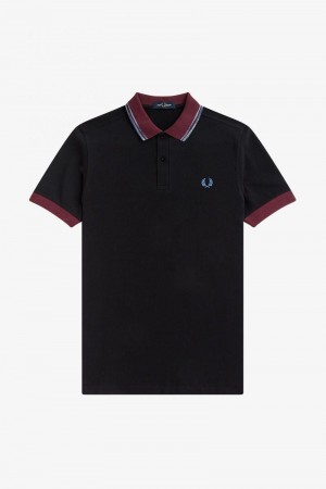 Black Fred Perry Space Dye Tipped Polo Men's Shirts | SG1516ILHS