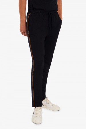 Black Fred Perry Striped Tape Track Men's Pants | SG1697OKIR