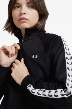 Black Fred Perry Taped Track Women's Jackets | SG1133QMAZ